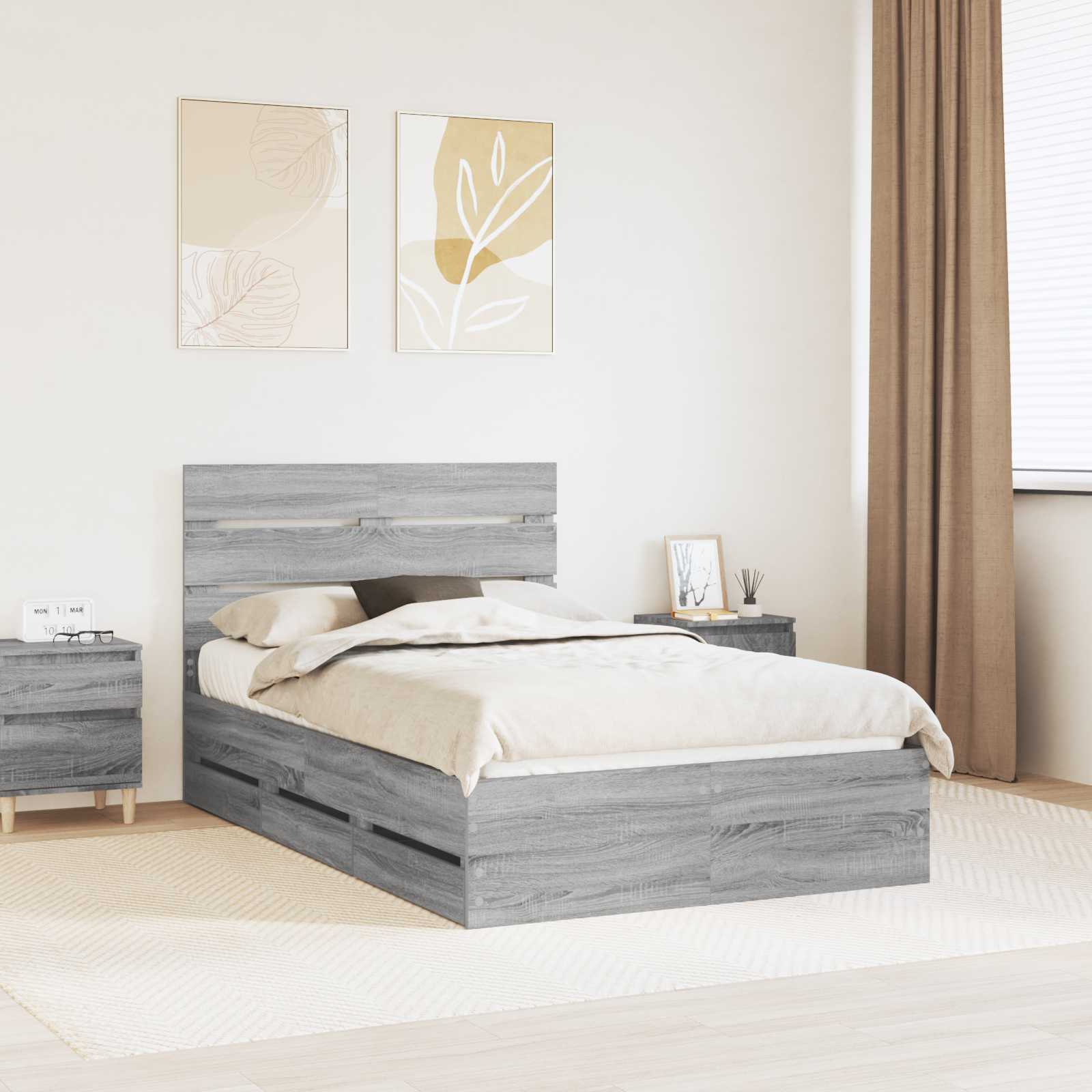 Bedframe met lade Grijs Sonoma 120 x 190 cm Ingenieurshout