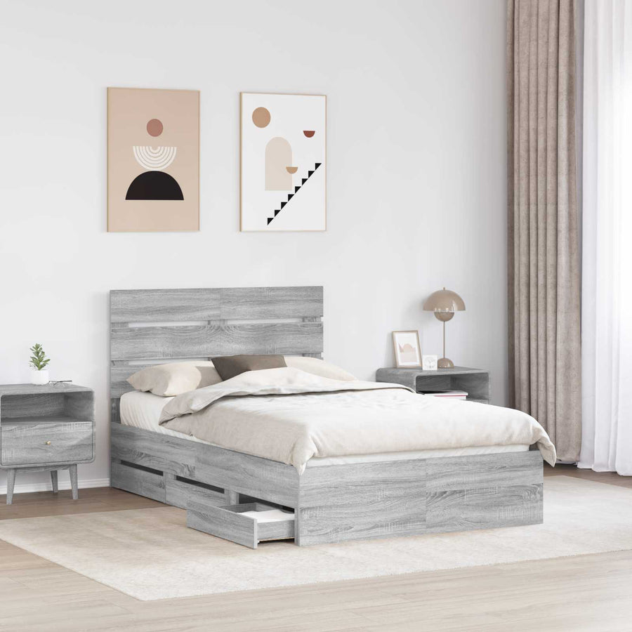 Bedframe met lade Grijs Sonoma 120 x 190 cm Ingenieurshout