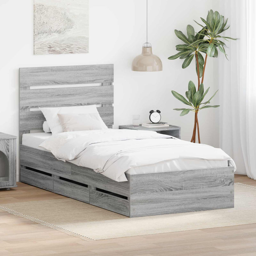 Bedframe met lade Grijs Sonoma 100 x 200 cm Ingenieurshout