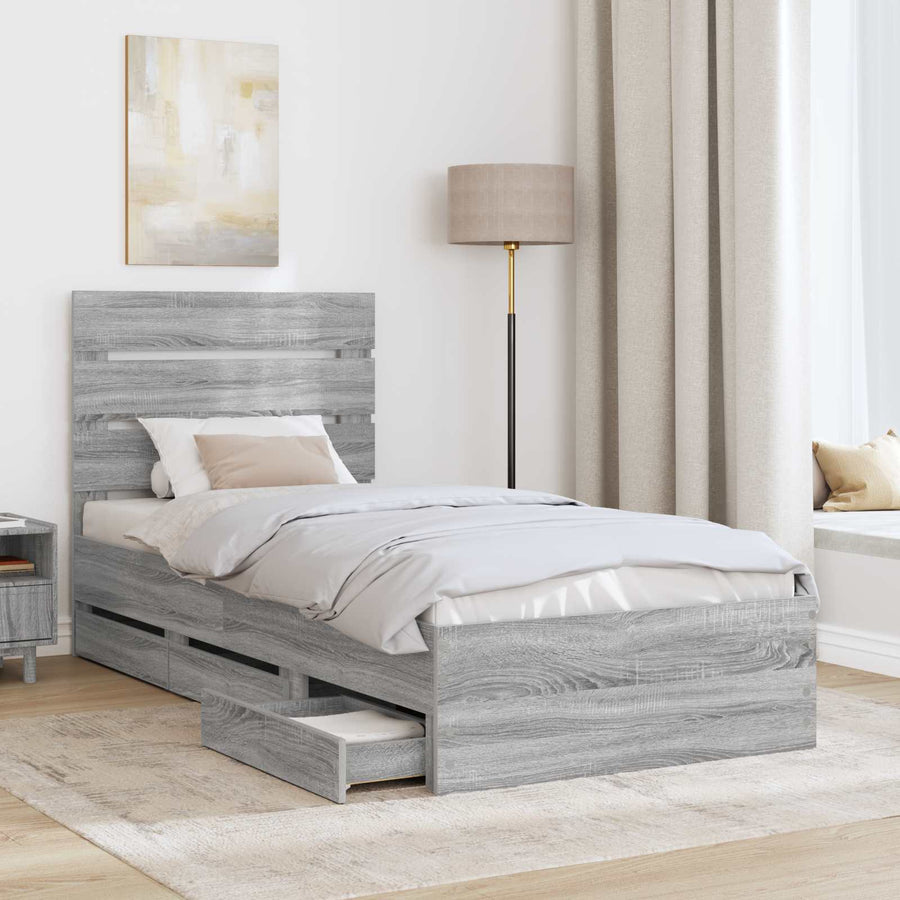 Bedframe met lade Grijs Sonoma 100 x 200 cm Ingenieurshout