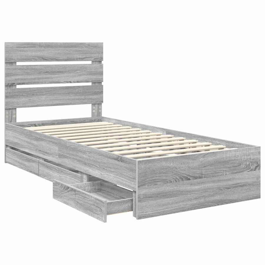 Bedframe met lade Grijs Sonoma 100 x 200 cm Ingenieurshout