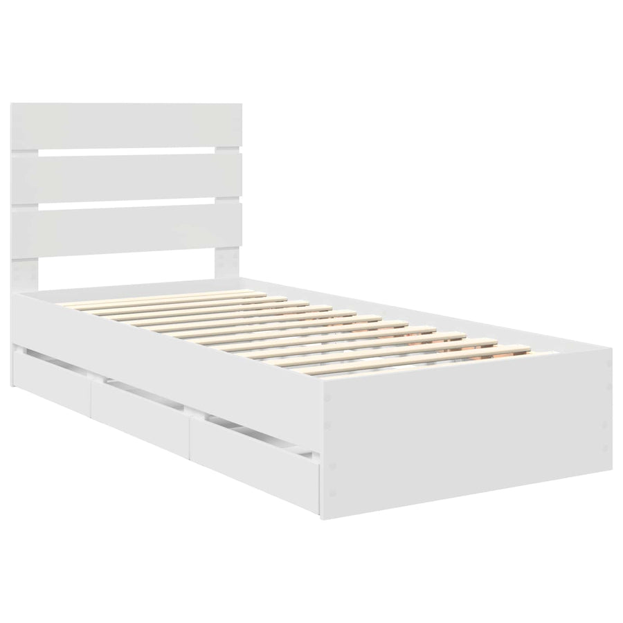 Bedframe met lade met hoofdeinde Wit 90 x 200 cm Ingenieurshout