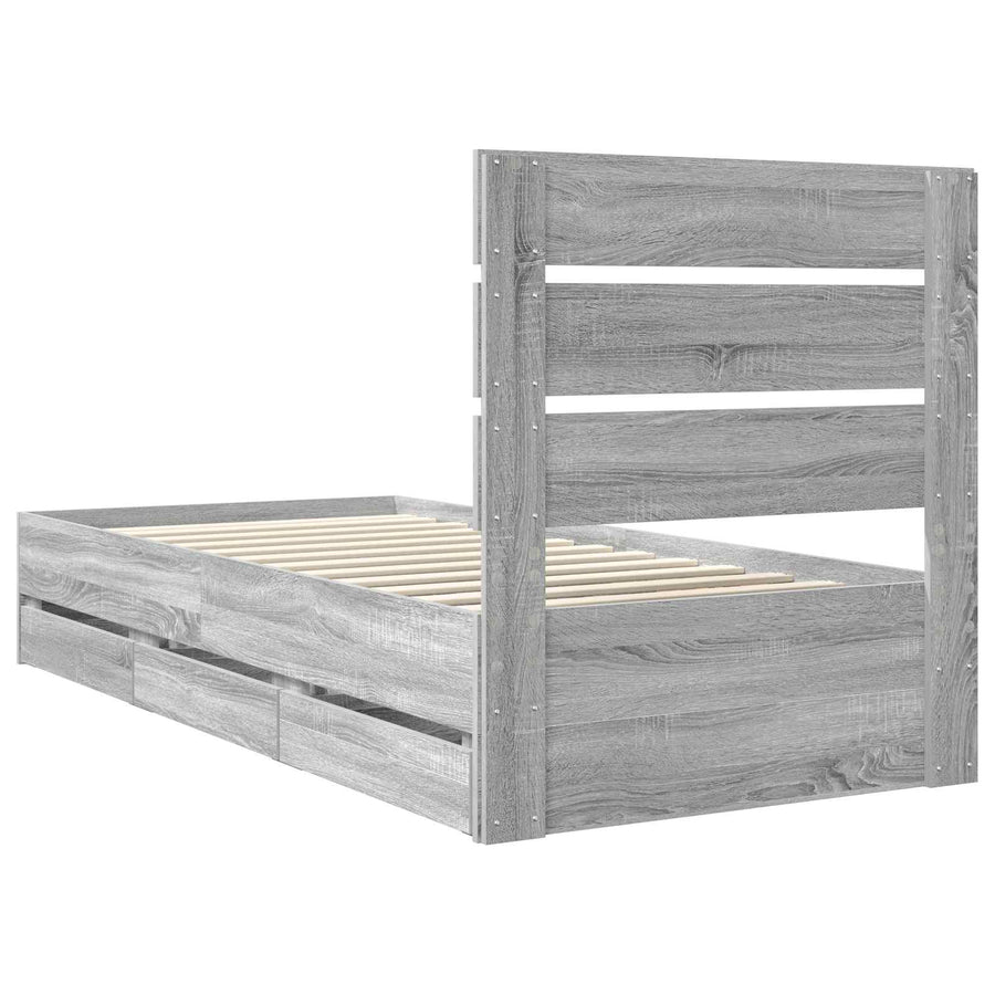Bedframe met lade Grijs Sonoma 90 x 200 cm Ingenieurshout
