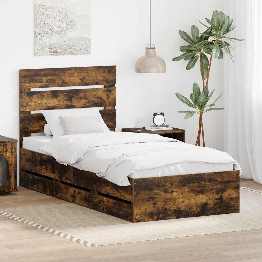 Bedframe met lade Gerookt eiken 90 x 190 cm Ingenieurshout