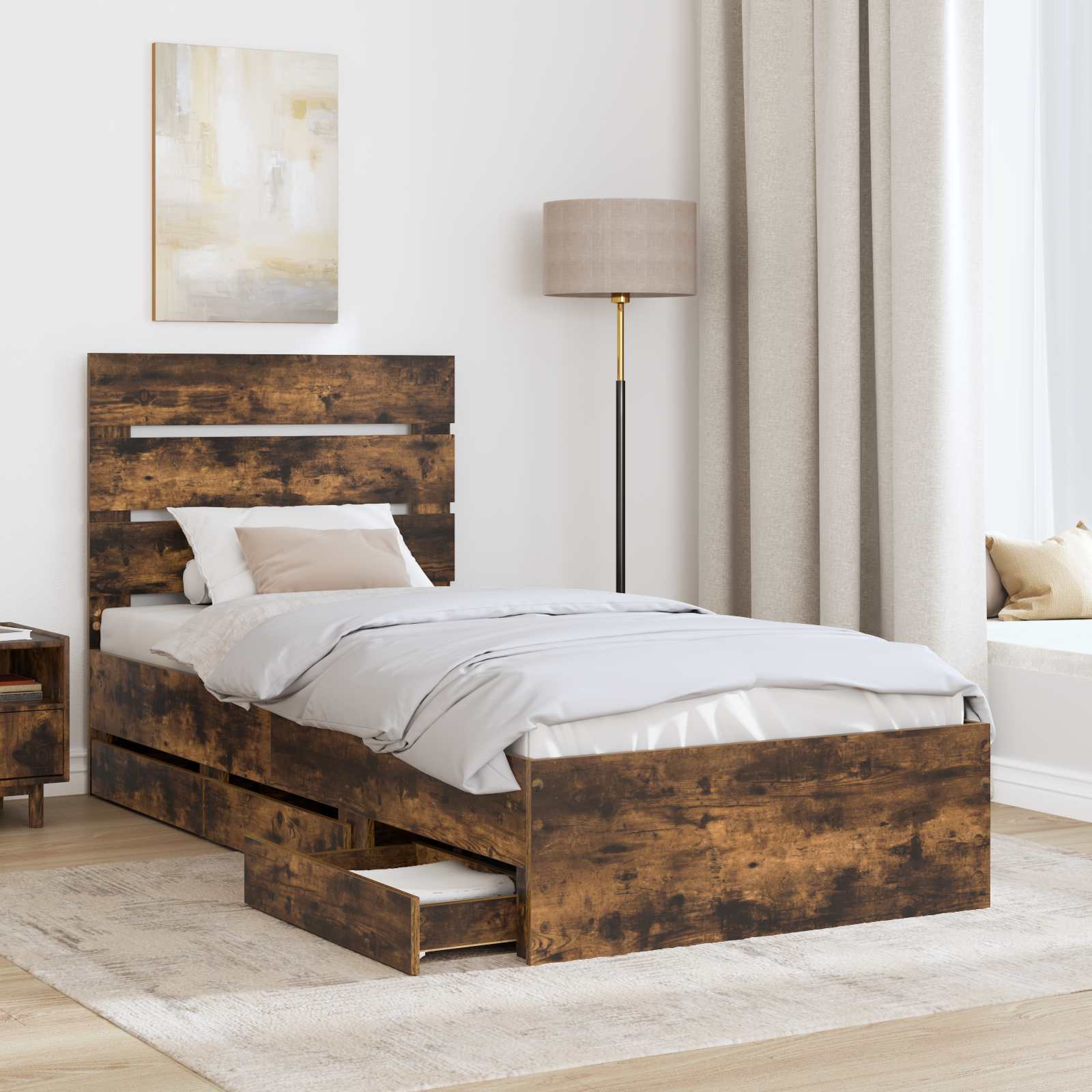 Bedframe met lade Gerookt eiken 90 x 190 cm Ingenieurshout