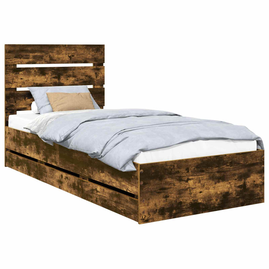 Bedframe met lade Gerookt eiken 90 x 190 cm Ingenieurshout