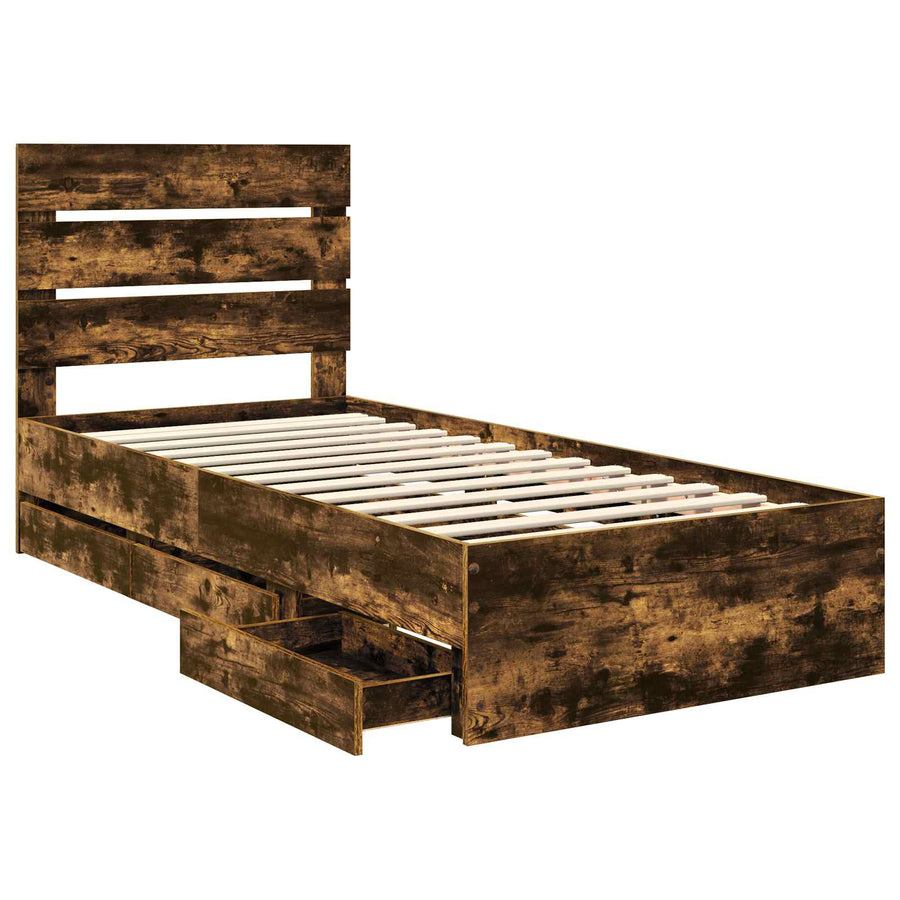 Bedframe met lade Gerookt eiken 90 x 190 cm Ingenieurshout