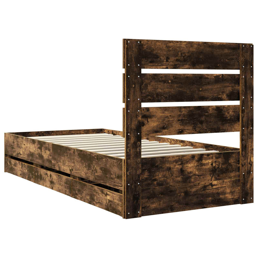 Bedframe met lade Gerookt eiken 90 x 190 cm Ingenieurshout