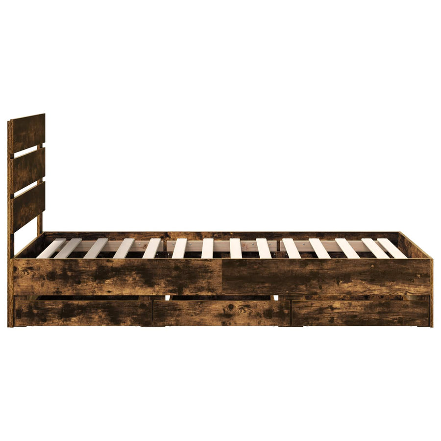 Bedframe met lade Gerookt eiken 90 x 190 cm Ingenieurshout