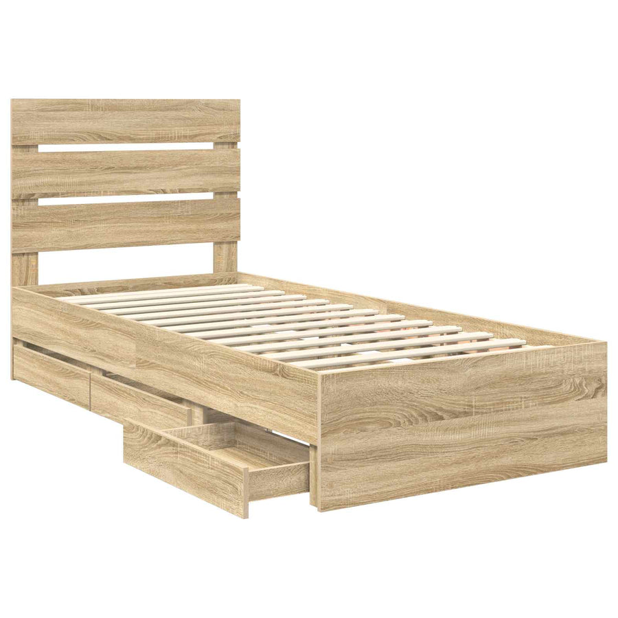 Bedframe met lade Sonoma Eiken 75 x 190 cm Ingenieurshout