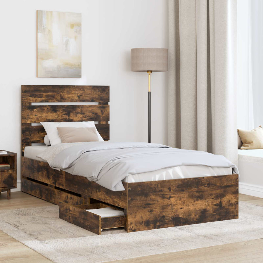 Bedframe met lade Gerookt eiken 75 x 190 cm Ingenieurshout