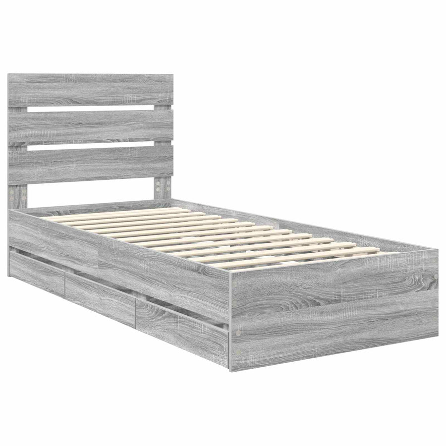 Bedframe met lade Grijs Sonoma 75 x 190 cm Ingenieurshout