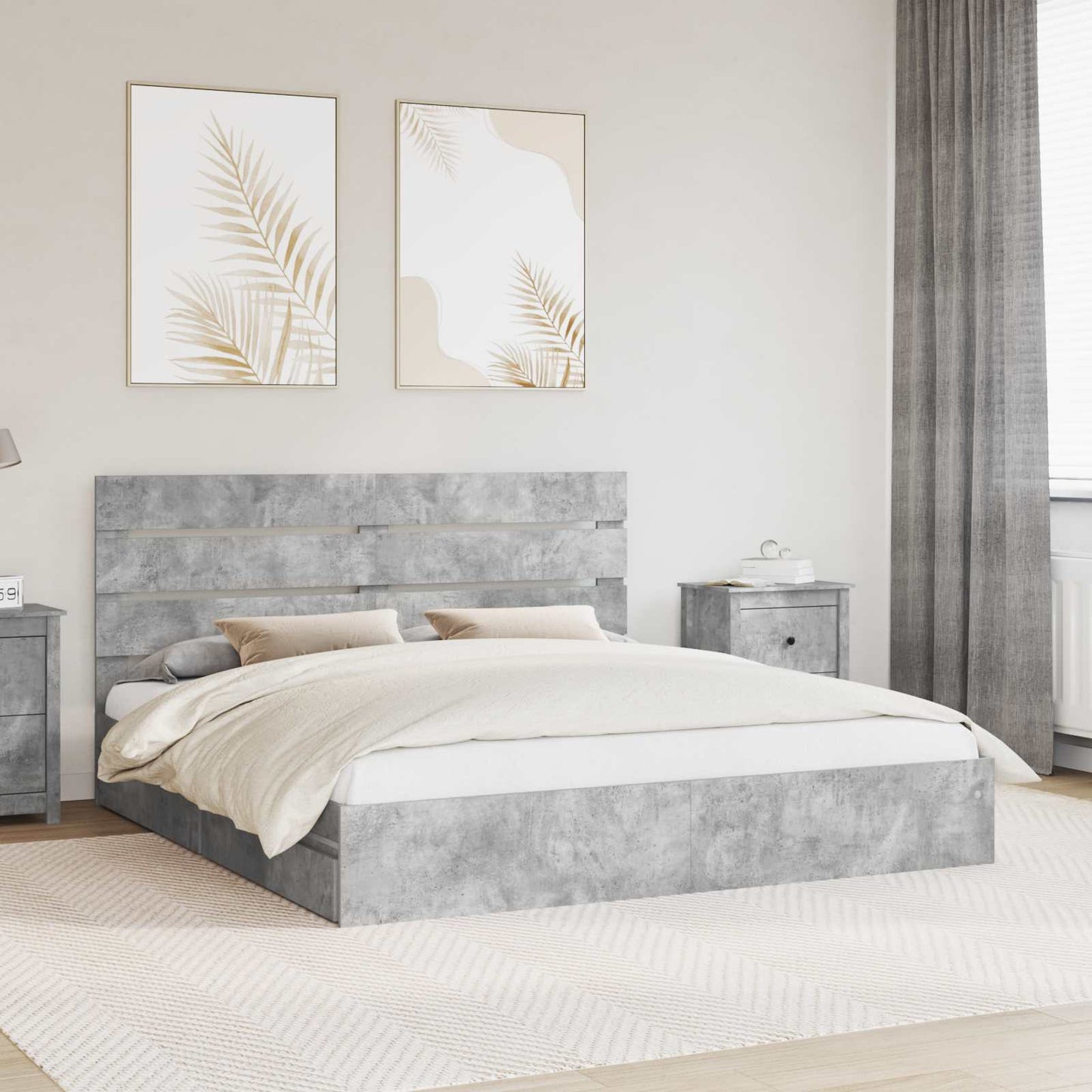 Opslag bed met hoofdeinde Beton Grijs 200 x 200 cm Bewerkt hout