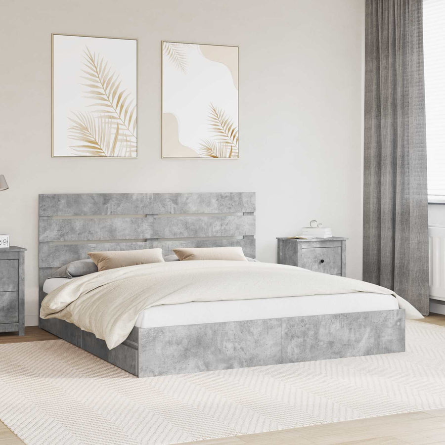 Opslag bed met hoofdeinde Beton Grijs 200 x 200 cm Bewerkt hout