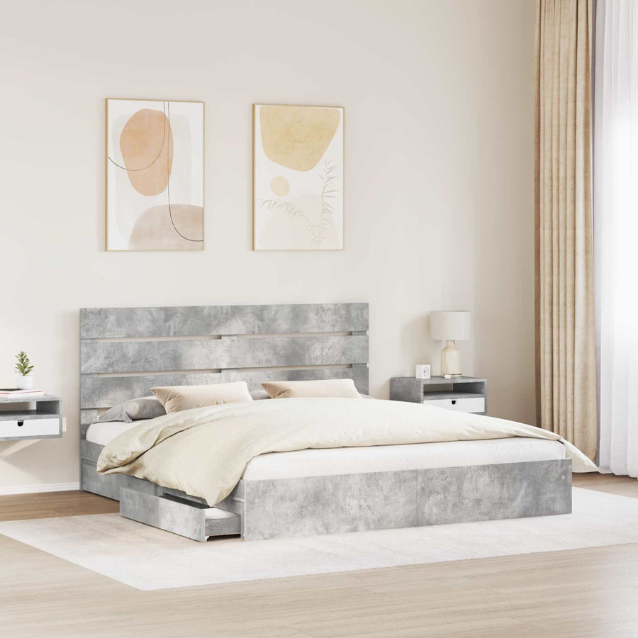 Opslag bed met hoofdeinde Beton Grijs 200 x 200 cm Bewerkt hout