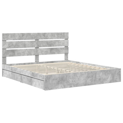 Opslag bed met hoofdeinde Beton Grijs 200 x 200 cm Bewerkt hout