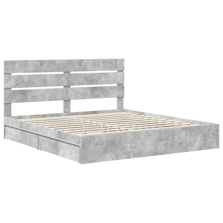 Opslag bed met hoofdeinde Beton Grijs 200 x 200 cm Bewerkt hout