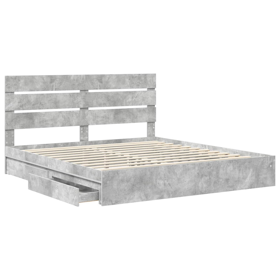 Opslag bed met hoofdeinde Beton Grijs 200 x 200 cm Bewerkt hout