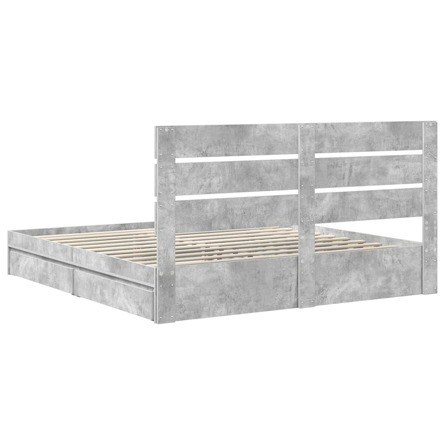 Opslag bed met hoofdeinde Beton Grijs 200 x 200 cm Bewerkt hout