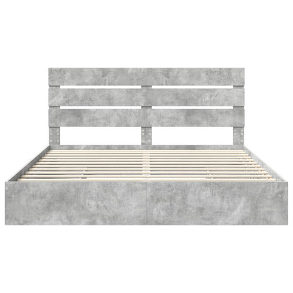 Opslag bed met hoofdeinde Beton Grijs 200 x 200 cm Bewerkt hout
