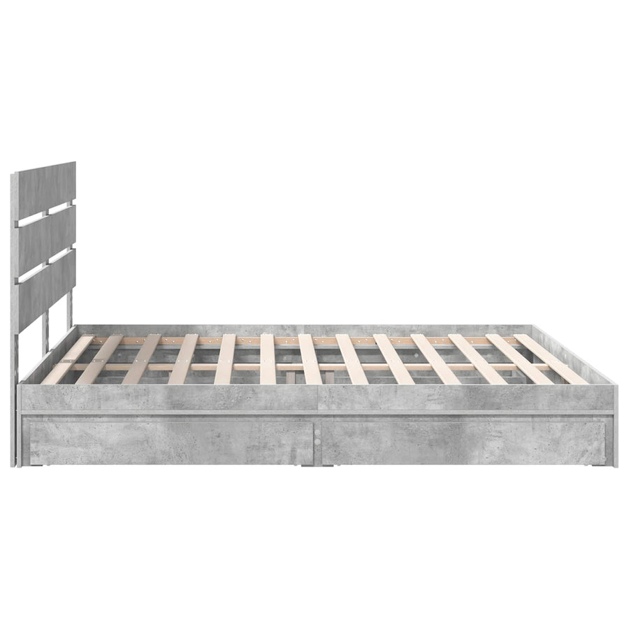 Opslag bed met hoofdeinde Beton Grijs 200 x 200 cm Bewerkt hout