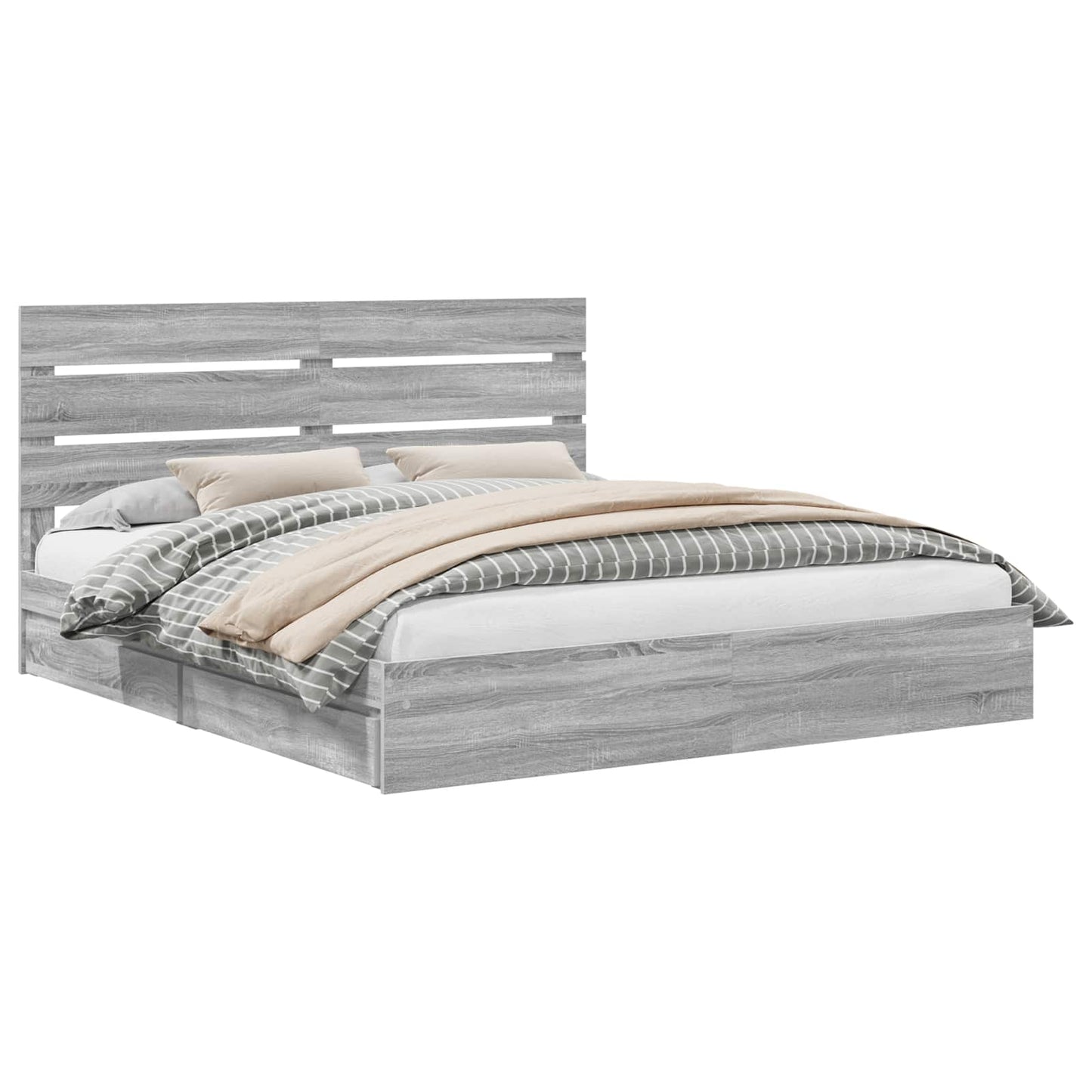 Opslag bed met lade Grijs Sonoma 200 x 200 cm Bewerkt hout