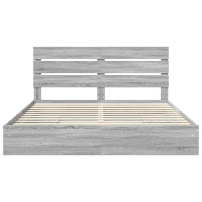 Opslag bed met lade Grijs Sonoma 200 x 200 cm Bewerkt hout