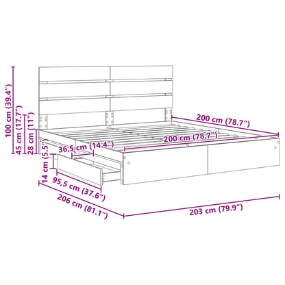Opslag bed met lade Grijs Sonoma 200 x 200 cm Bewerkt hout