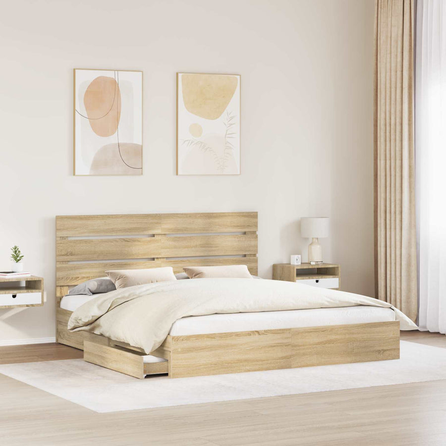 Opslag bed met lade Sonoma Eiken 180 x 200 cm Bewerkt hout