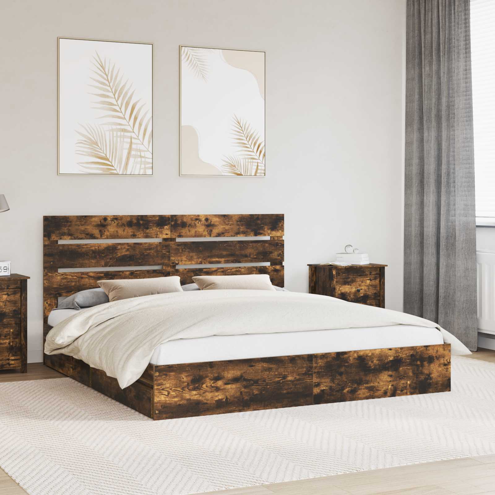 Opslag bed met lade Gerookt eiken 180 x 200 cm Bewerkt hout
