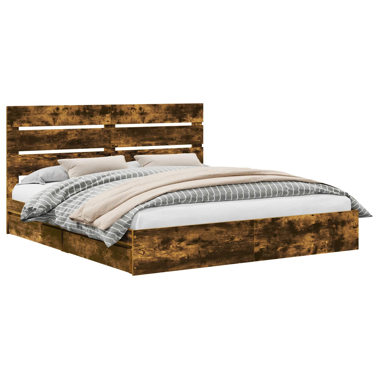 Opslag bed met lade Gerookt eiken 180 x 200 cm Bewerkt hout