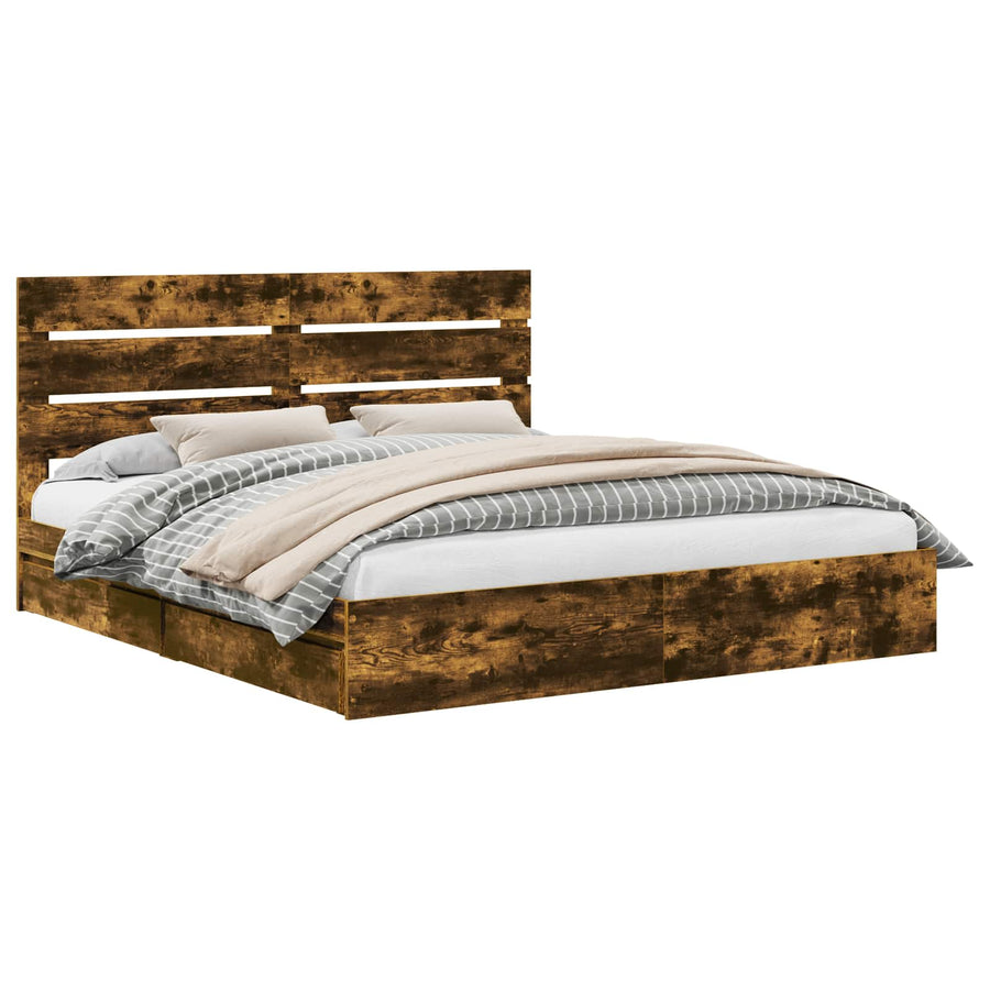 Opslag bed met lade Gerookt eiken 180 x 200 cm Bewerkt hout