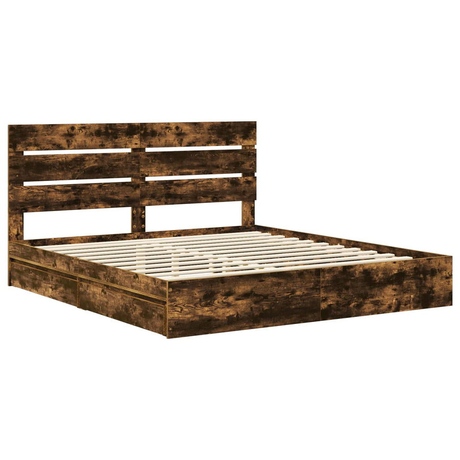 Opslag bed met lade Gerookt eiken 180 x 200 cm Bewerkt hout