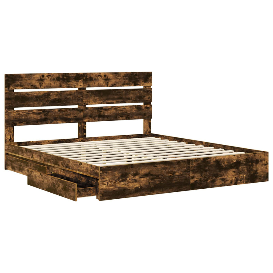 Opslag bed met lade Gerookt eiken 180 x 200 cm Bewerkt hout