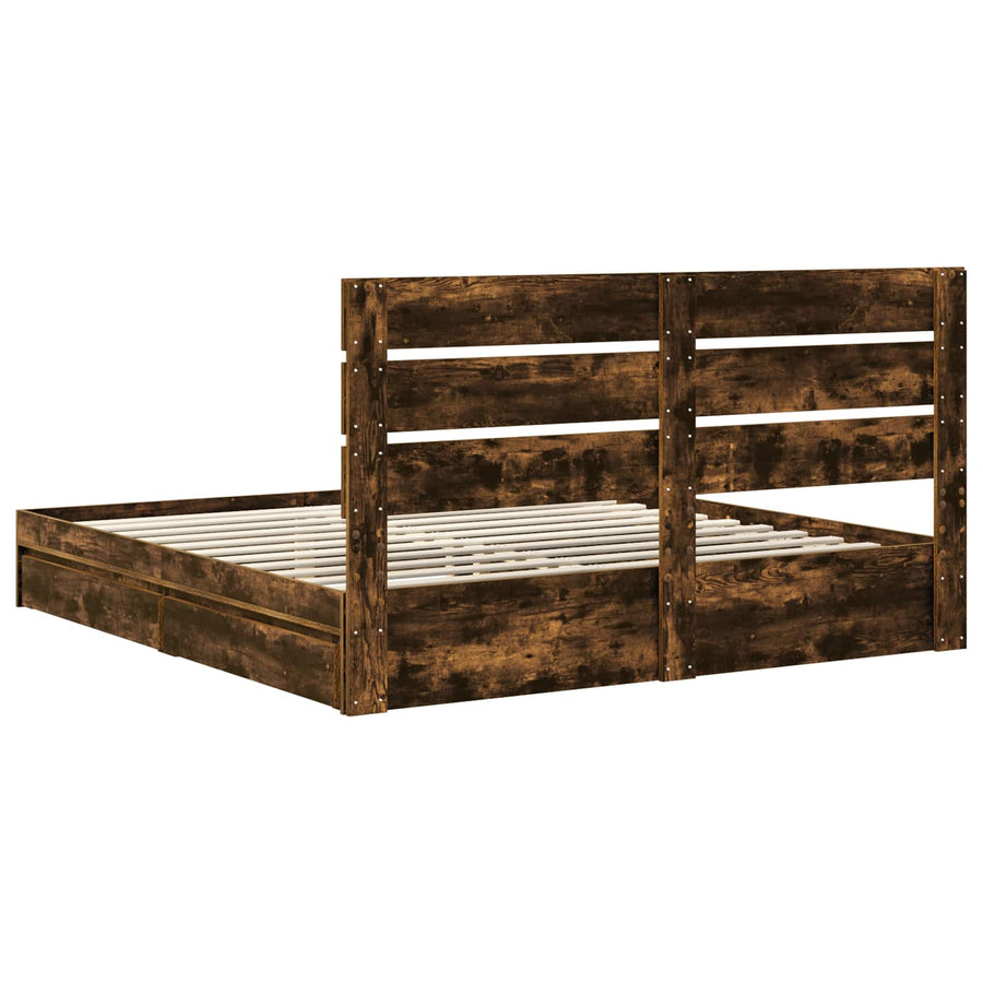 Opslag bed met lade Gerookt eiken 180 x 200 cm Bewerkt hout