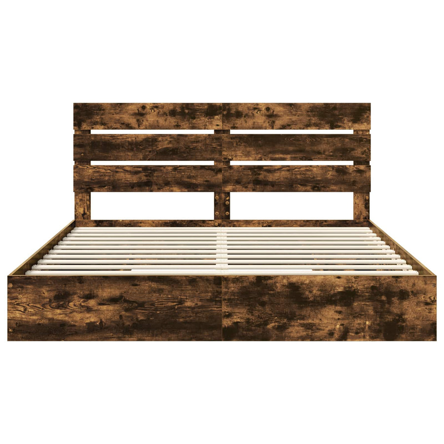 Opslag bed met lade Gerookt eiken 180 x 200 cm Bewerkt hout