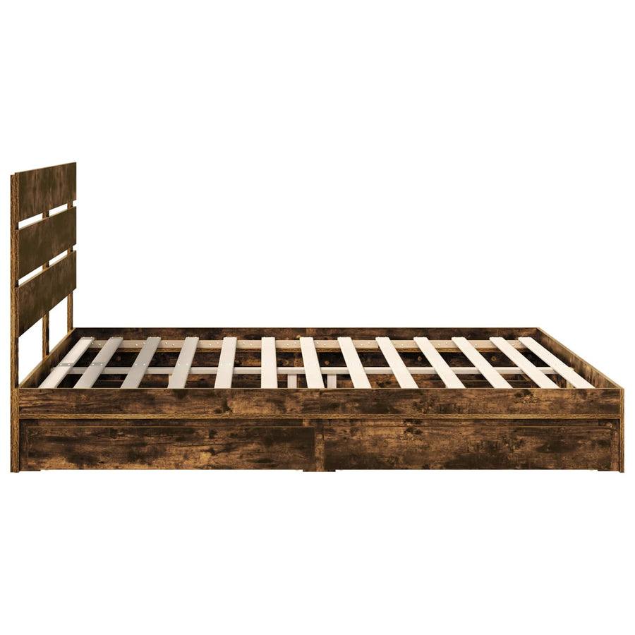 Opslag bed met lade Gerookt eiken 180 x 200 cm Bewerkt hout