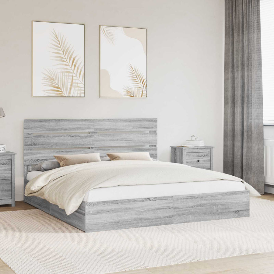Opslag bed met lade Grijs Sonoma 180 x 200 cm Bewerkt hout