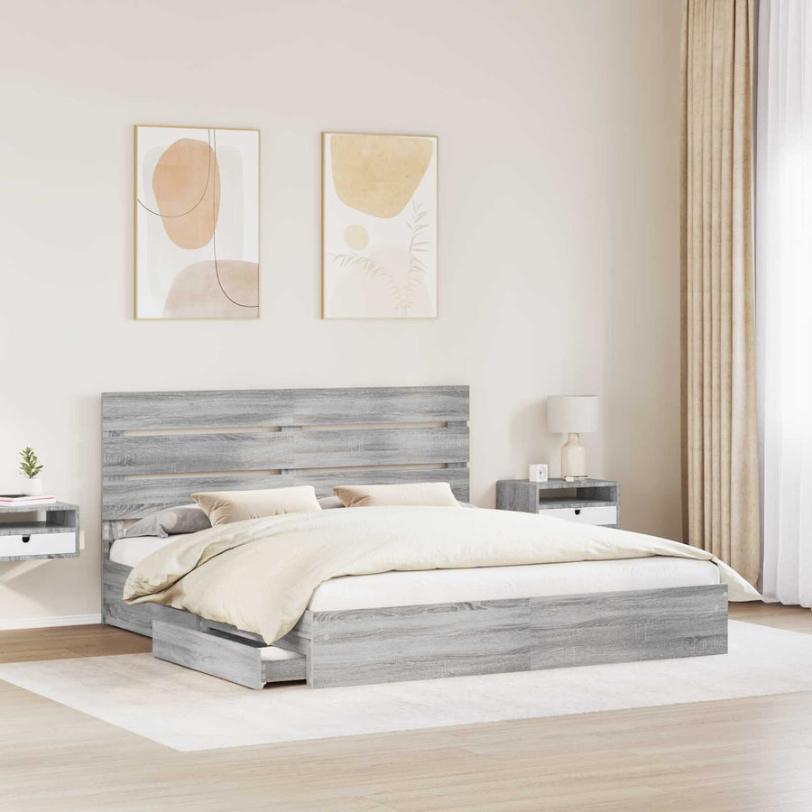 Opslag bed met lade Grijs Sonoma 180 x 200 cm Bewerkt hout