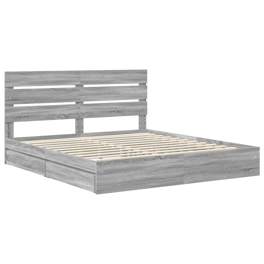 Opslag bed met lade Grijs Sonoma 180 x 200 cm Bewerkt hout