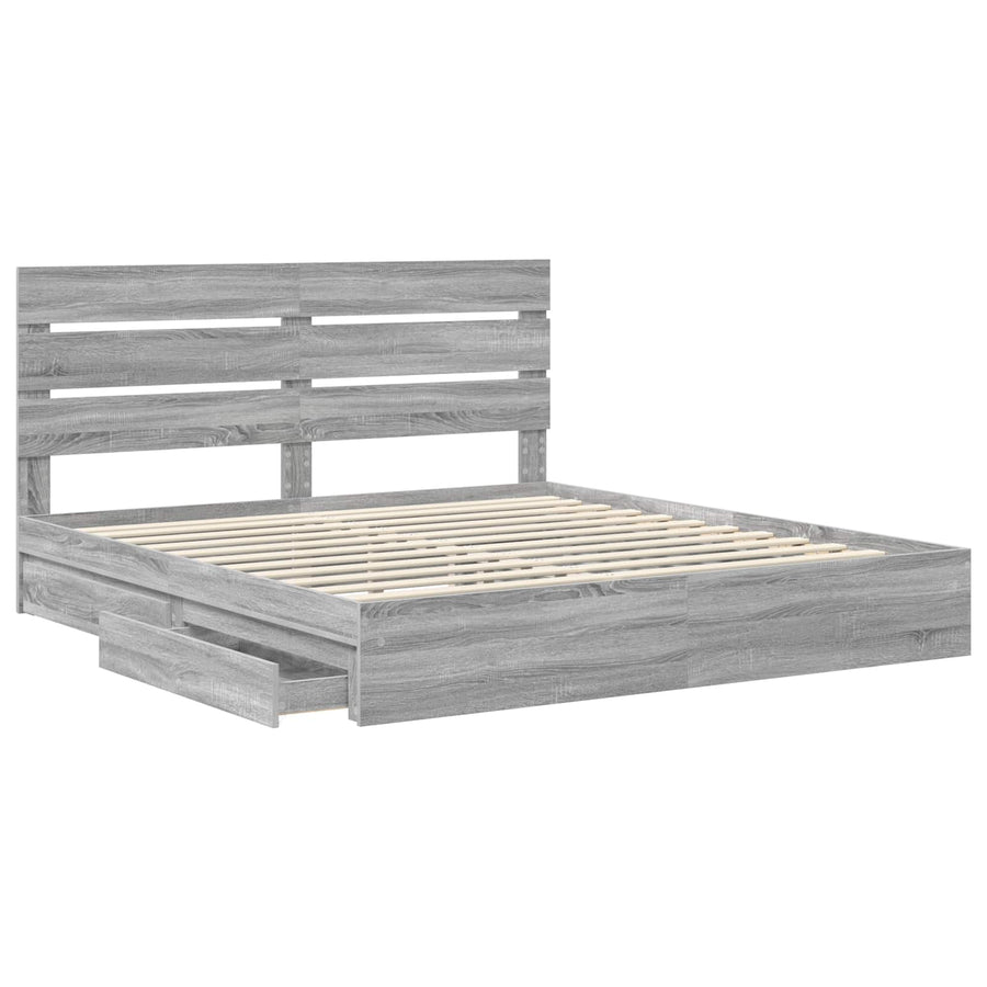 Opslag bed met lade Grijs Sonoma 180 x 200 cm Bewerkt hout