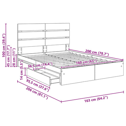 Opslag bed met lade Sonoma Eiken 160 x 200 cm Bewerkt hout