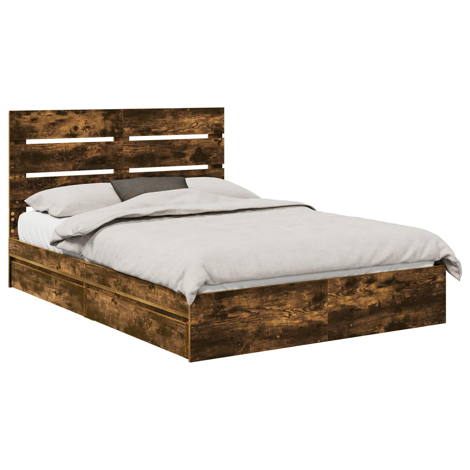 Opslag bed met lade Gerookt eiken 160 x 200 cm Bewerkt hout