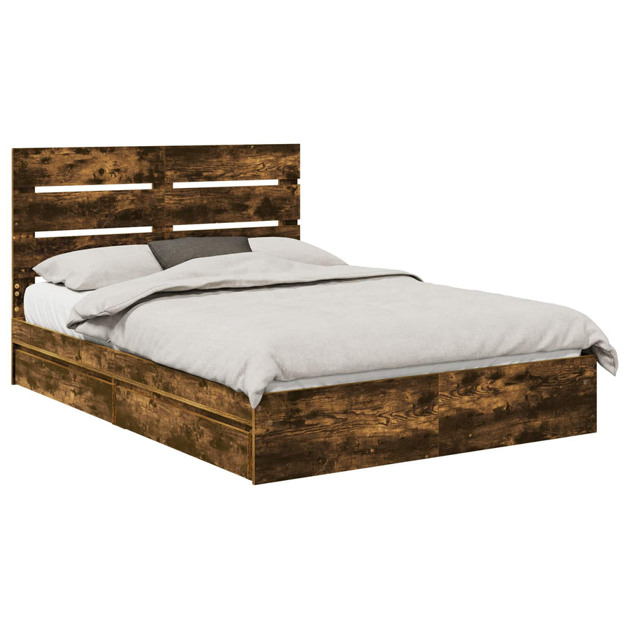 Opslag bed met lade Gerookt eiken 160 x 200 cm Bewerkt hout