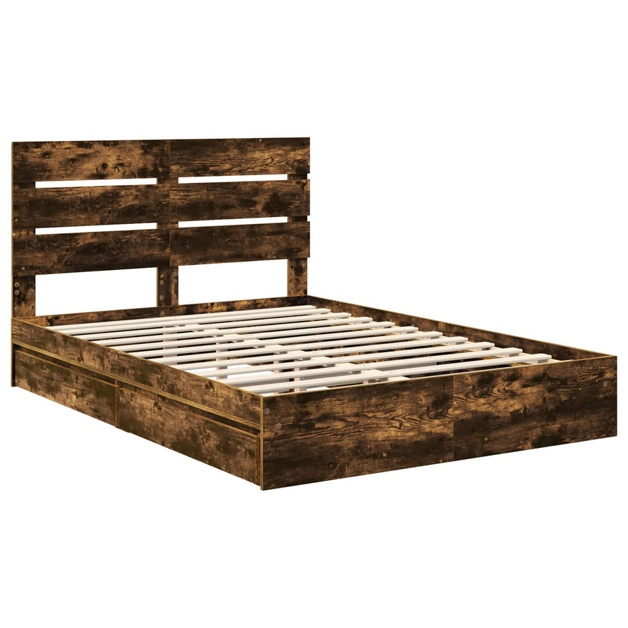 Opslag bed met lade Gerookt eiken 160 x 200 cm Bewerkt hout