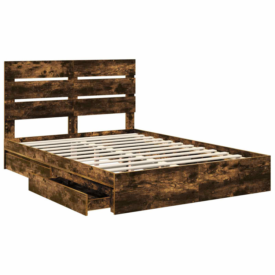 Opslag bed met lade Gerookt eiken 160 x 200 cm Bewerkt hout