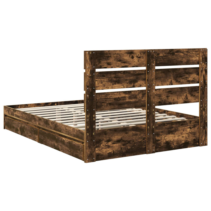 Opslag bed met lade Gerookt eiken 160 x 200 cm Bewerkt hout