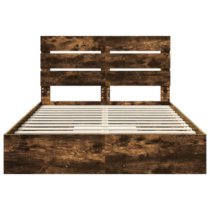 Opslag bed met lade Gerookt eiken 160 x 200 cm Bewerkt hout