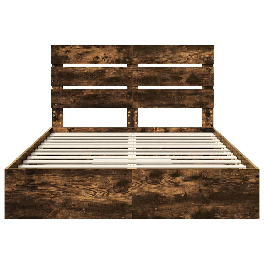 Opslag bed met lade Gerookt eiken 160 x 200 cm Bewerkt hout