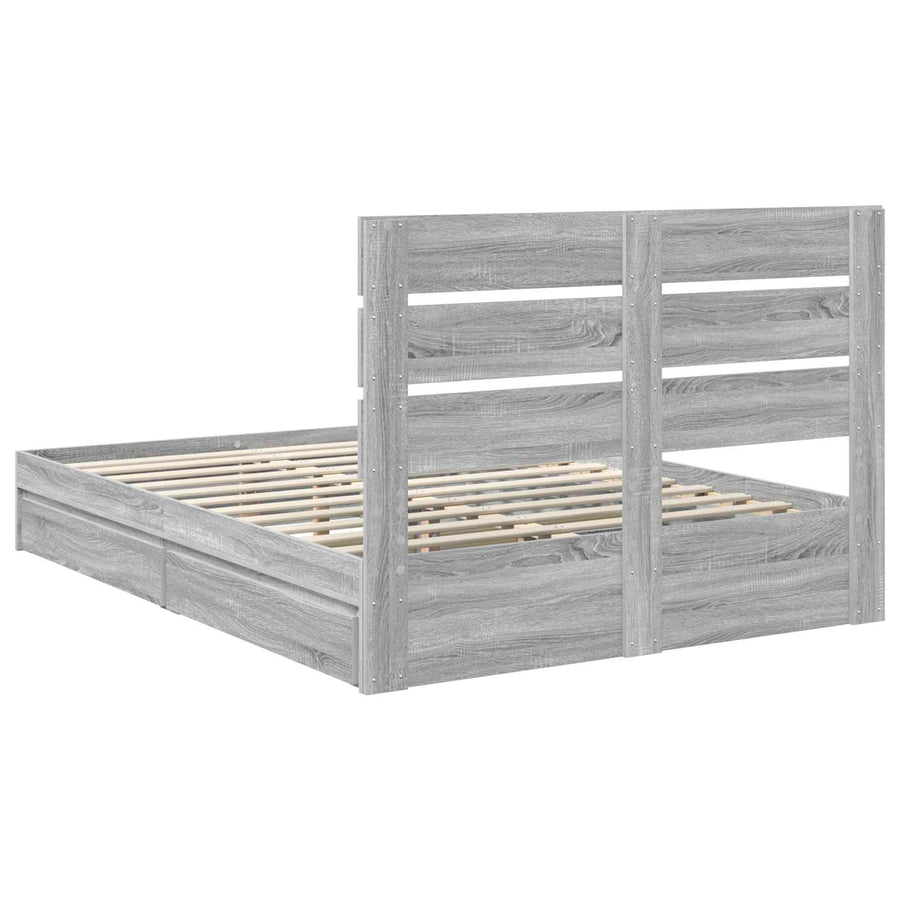 Opslag bed met lade Grijs Sonoma 160 x 200 cm Bewerkt hout
